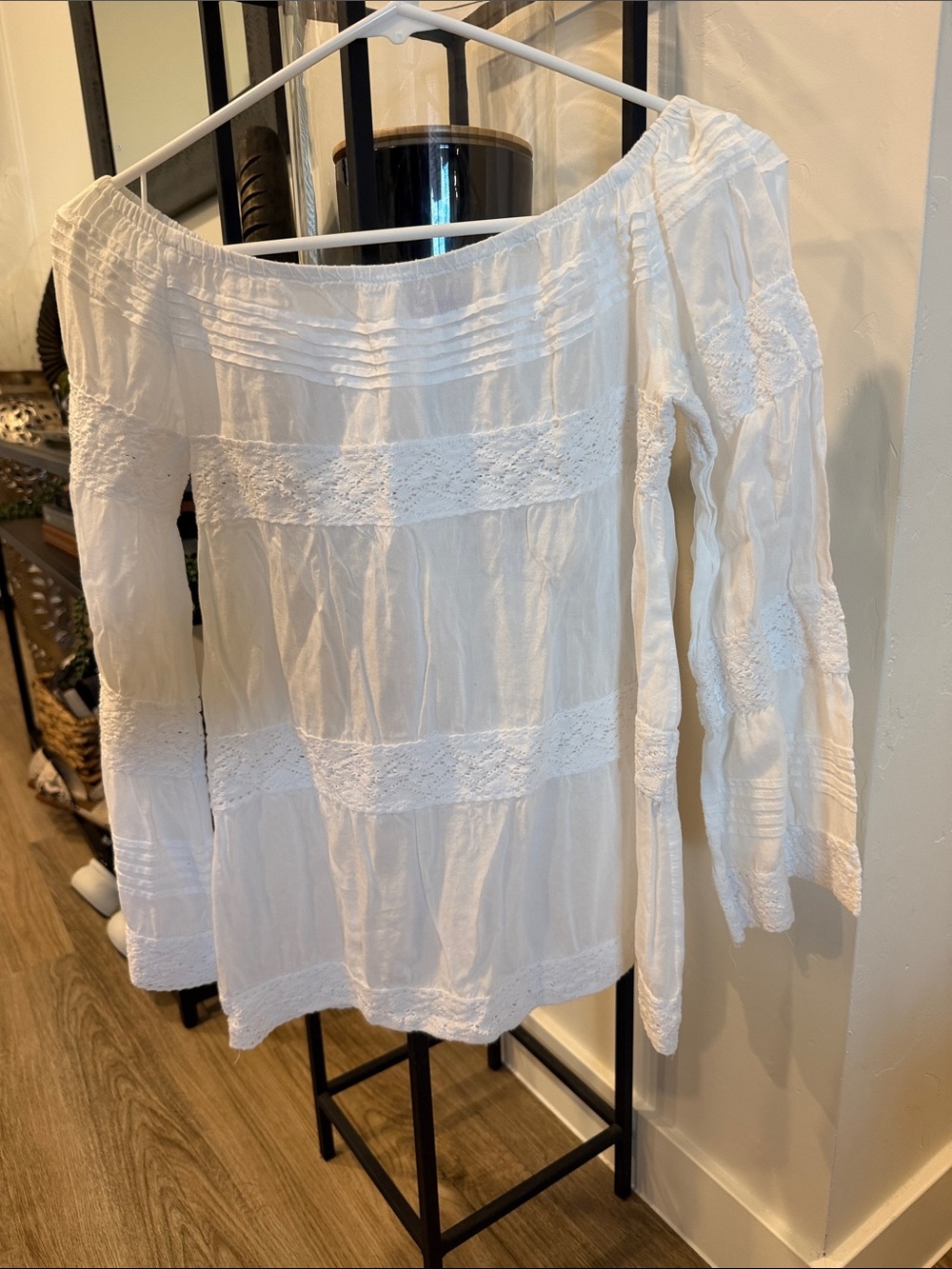 White Off-Shoulder Lace-Panel Tunic